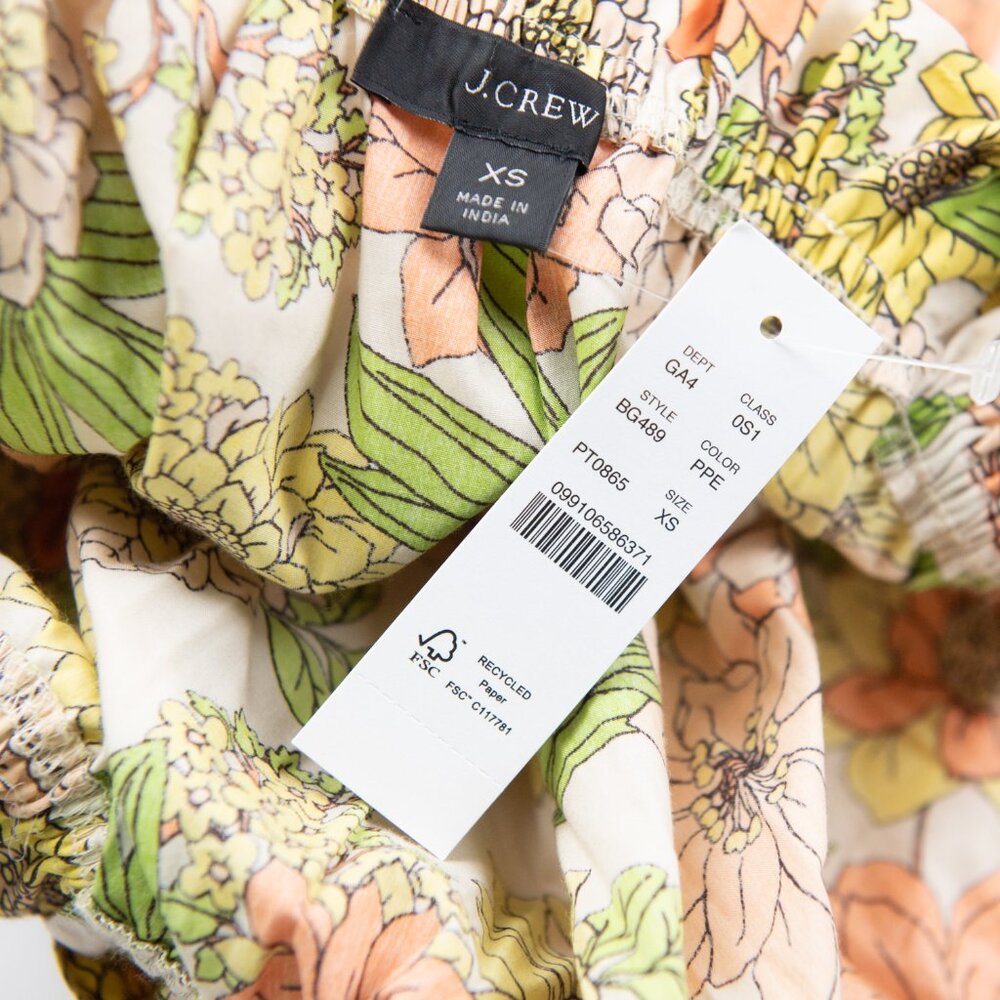 J. Crew Tie-Shoulder Cotton Poplin Dress Zinnia Floral Green Orange Size XS New - Picture 3 of 6